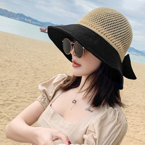 หมวกกันแดดแบบตาข่ายม้วนสำหรับวันหยุดฤดูร้อนหมวกทรงถังถักสำหรับฤดูใบไม้ผลิฤดูใบไม้ร่วงฤดูร้อนหมวกที่มีดีไซน์ทันสมัย - Product Image 1