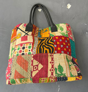Traditional Vintage Kantha Cotton Shoulder <b>Bag</b>, Artisan Handstitched Patchwork Tote, Unique <b>Boho</b> Style Purse - Product Image 5