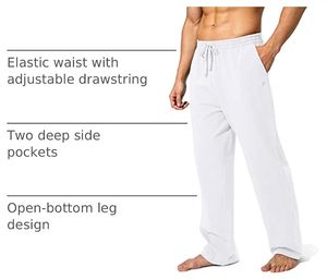 Men's <b>White</b> Cotton Sweatpants Elastic Waist Drawstring Casual <b>Joggers</b> Lightweight Breathable Pockets Logo On Right Leg - Product Image 6