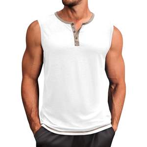 2025 <b>Men's</b> Workout Tank Tops Casual Summer Beach Gym Muscle <b>Henley</b> <b>Shirt</b> Basic Sleeveless Design - Product Image 3