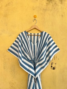 Striped Cotton <b>Kaftan</b> Women Robe V Neck Wrap Dress Maxi <b>Cover</b> <b>Up</b> Lounge Wear Beach Sleepwear - Product Image 3