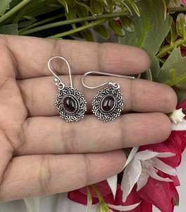 Trendy <b>Garnet</b> Oval Gemstone <b>Earring</b> 925 Sterling Silver Plated Designer Jewelry For Women Fashion Dangle Drop - Product Image 1