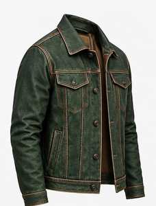 Chaqueta de cuero verde para hombre con cuello vuelto y botones - Product Image 6