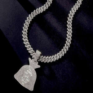 Collares de moda al por mayor con colgante de dólar hip hop de calidad, cadena chapada en oro, aleación, bolsa de dinero, euro, forma de luna - Product Image 2