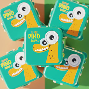 Boîte à lunch mignonne en forme de dinosaure de dessin animé, verte, carrée, pour enfants, conteneur bento, boîte de rangement alimentaire, boîte à lunch en acier inoxydable - Product Image 1