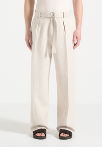 Men's High Waist Wide Leg Cotton Sweatpants <b>Belt</b> Pleated Front Plus Size Customizable All Seasons Lightweight Breathable <b>Elastic</b> - Product Image 3