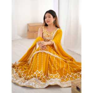 Tenue de soirée de créateur Haut-Bas et Dupatta avec fil et séquence de travail Taille XL - Product Image 5