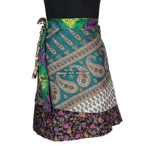 Minifalda tipo Sarong Hippie Gypsy para Mujer, Estilo Bohemio Indio Retro, de Seda, Casual, Mágica, Corta, Sari de Seda Vintage - Product Image 6