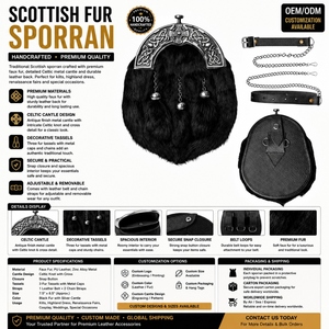 Sac de kilt écossais personnalisé en fourrure avec nœud celtique, accessoires de dos en cuir pour robe Highland SPR-01 - Product Image 2