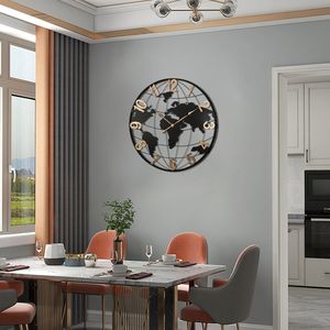 Grande orologio da parete in metallo nero da 36 pollici con mappa del mondo moderno silenzioso in oro Vintage e numeri arabi decorativi per mangiare - Product Image 2