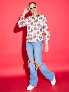 Camisa de verano con diseño floral para mujer, camisa cómoda de corte regular con botones - Product Image 3