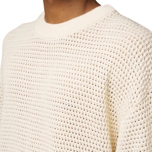 Crochet Knitted Contrast Stripe T Shirt <b>Neutral</b> Short Sleeve Textured Summer Casual Top Breathable Knitwear - Product Image 3