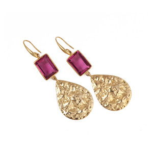 Pendientes Colgantes de Amatista con Textura Martillada y Baño de Oro de 18K para Mujer, por Eljoyero - Product Image 3