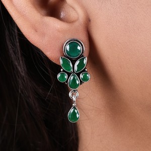 Pendientes Colgantes Florales Bohemios de Latón Oxidado Plateado con Circonitas para Mujer |   Joyería llamativa para fiestas con engaste de bisel, ideal para regalo - Product Image 2
