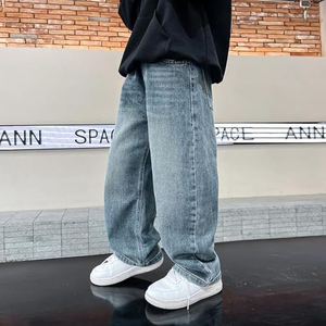 Jean décontracté ample pour homme, coupe droite, délavé à l'acide, multicolore, en denim vintage, design usé, tricoté pour le printemps - Product Image 4
