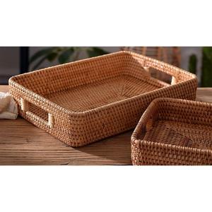 AVAILABLE Bulk Eco-Friendly Handmade Rattan Serving Tray Rectangular Storage Basket with Handles for Restaurant - Product Image 1