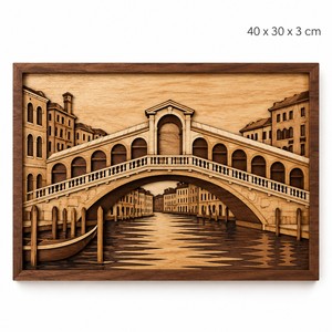 <b>Laser</b>-<b>Cut</b> Handmade Mango <b>Wood</b> Mid Century Modern Rialto Bridge Venice Wall Art-Wholesale Home Decor - Product Image 1