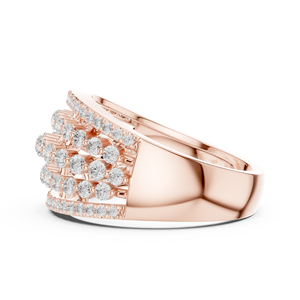 Rose Gold Multi <b>Row</b> Diamond Band Ring Round Cut Eternity Wedding Ring for Women Luxury Engagement Jewelry - Product Image 2