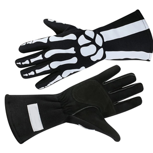 Gants de course unisexes à doigts complets, imprimé squelette noir et blanc, antidérapants, pour la conduite en extérieur, en polyester et nylon, impression par sublimation - Product Image 1