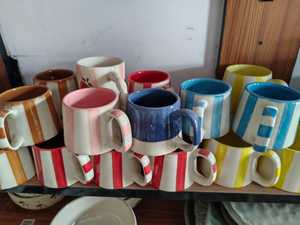 Striped Ceramic Coffee Mugs Set Colorful Retro Design <b>Microwave</b> Safe Dishwasher Safe Home Use Party Drinkware - Product Image 1