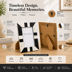 Black & White Striped <b>Wooden</b> Photo <b>Frame</b> | Modern Geometric Tabletop <b>Picture</b> <b>Frame</b> | Minimalist Decorative <b>Frame</b> for Living Room - Product Image 4