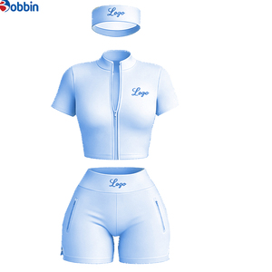 Conjuntos Deportivos de Verano para Mujer, Ropa Urbana Personalizada, Chaqueta de Manga Corta con Cierre y Pantalones Cortos, Conjunto de 3 Piezas, Tendencia en Ventas - Product Image 4