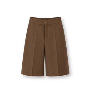 Pantalones Cortos Bermuda de Poliéster Teñido Liso de Estambre Marrón Casual para Mujer, de Cintura Alta, a la Rodilla, con Corte Entallado, ODM OEM EVAN - Product Image 4