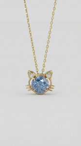 Cute <b>Cat</b> Face Pendant <b>Necklace</b> Gold Plated Crystal Rhinestone Bezel Setting Everyday Wear Unisex Jewelry - Product Image 2