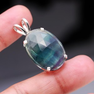 <b>Rainbow</b> Fluorite Oval Pendant 925 Sterling Silver Handmade Boho Gemstone Jewelry Dainty Necklace Children's Women's Ethnic Gift - Product Image 6