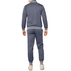 Survêtement gris pour homme à manches longues, couleur unie, col rabattu, décontracté, respirant, en polyester et coton - Product Image 2
