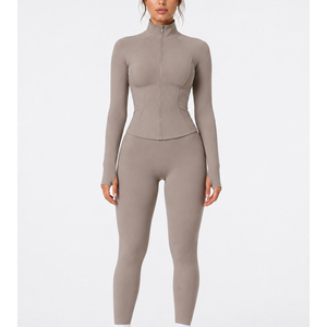 Conjunto Deportivo de Alta Calidad para Mujer, Color Sólido, Poliéster/Nailon, para Correr, Ligero, Transpirable, para Gimnasio y Fitness - Product Image 1