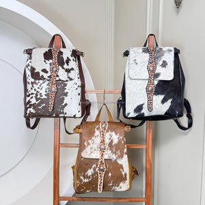 Trendy Hand <b>Tooled</b> Cowhide <b>Leather</b> Backpack Western Style Bag with <b>Tooled</b> Strap and Conchos Unique Genuine Hair On Hide Rucksack - Product Image 4