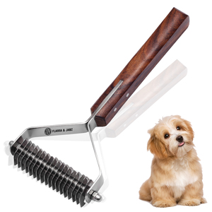 Flamia & Jabz Dog Grooming <b>Brush</b> Wooden Handle Stainless Steel 18 Blades <b>Pet</b> Hair Removal Tool - Product Image 1
