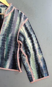 เสื้อแจ็คเก็ตผู้หญิงลายไทได ผ้าควิลท์ ผ้าฝ้ายผสมใยไผ่ ระบายอากาศได้ดี แต่งขอบตัดสี แขนยาว ทรงสั้น เปิดด้านหน้า เหมาะสำหรับฤดูใบไม้ผลิ ฤดูใบไม้ร่วง และฤดูหนาว - Product Image 5