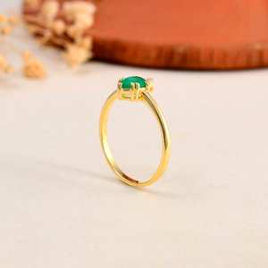 Anillo Clásico de Plata de Ley 925 con Gema de Ónix Verde en Forma de Pera, Bañado en Oro Vermeil de 14K, Engaste de Garras, Ideal para Festivales, para Mujer - Product Image 4