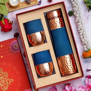 Two Tone Copper Tumbler Set Handmade Designer <b>Drinkware</b> Premium Two Tone Copper Glass Set for Water and Beverage Serving - Product Image 1