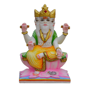 Estatua Premium de Lord Brahma en Mármol - 12 Pulgadas |   Murti de Brahma Chaturmukha Hecho a Mano sobre Flor de Loto |   Ídolo hindú de mármol blanco |   MALIYAS - Product Image 2