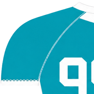 Maillot de compression athlétique personnalisé bleu sarcelle et blanc à manches courtes, col ras du cou, motif géométrique, pour entraînement de performance et sports nautiques - Product Image 3