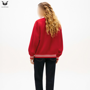 White & Red Color With Full Sleeve Turn Down Collar Button Closure Solid Color Autumn Wear Women Varsity Jacket For Wholesale - Product Image 4