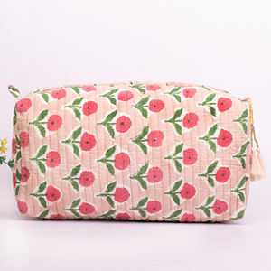 Ensemble de trousses souples matelassées en coton imprimé, écologiques et faites à la main, pliables, unisexe, pour maquillage et accessoires, sac de toilette portable grande capacité - Product Image 3