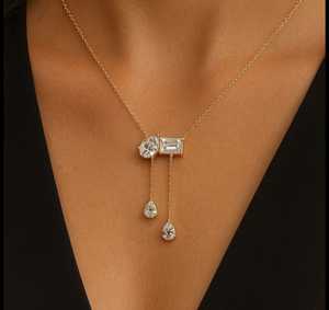 จี้เพชรทรงหยดน้ำและมรกตทองคำขาว 18K พร้อมเพชรเพาะเลี้ยงในห้องปฏิบัติการที่ได้รับการรับรองจาก IGI เครื่องประดับงานแต่งงานสไตล์คลาสสิกสำหรับผู้หญิง - Product Image 1