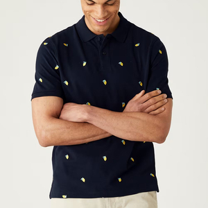 Polo Homme Personnalisé à Motif Fruité Intégral, Léger, Bleu Marine Foncé, Col Classique, Manches Courtes, Vêtement d'Été pour les Vacances - Product Image 1