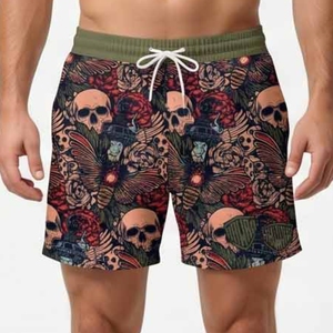 Mawra - Shorts de Baño para Hombre con Estampado Floral de Calavera, Secado Rápido, Poliéster, Corte Regular, para Playa, Verano - Product Image 1
