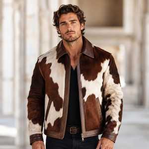 <b>Men's</b> Leather Motorcycle <b>Jacket</b> Hooded <b>Bomber</b> & Pilot Style Plaid Pattern <b>Summer</b> Casual Zipper Closure - Product Image 1