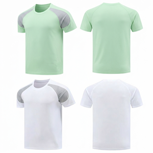 เสื้อยืดแฟชั่นผู้ชายสีเขียวมิ้นท์และสีขาว น้ำหนักเบา ระบายอากาศได้ดี ซับเหงื่อ ขายส่ง พร้อมแผงตาข่ายสีเทา สำหรับออกกำลังกาย - Product Image 1