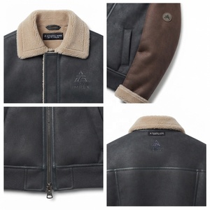 Chaqueta Bomber Azul Marino Vintage para Hombre con Cuello Naranja, Letra Bordada Detroit, Cuello Alto Cortavientos - Product Image 5