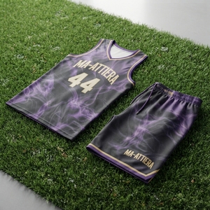 Uniforme de basket-ball pour hommes MA-ATTIERA, maillot et short en sublimation violet et noir, polyester respirant, vêtements d'équipe, taille adulte - Product Image 5
