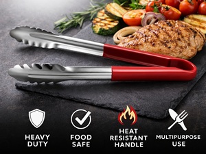 Stainless Steel Polished Durable Kitchen <b>Tongs</b> 40 cm Heat Resistant Red Handle | Heavy Duty BBQ Cooking <b>Serving</b> <b>Tongs</b> | - Product Image 6
