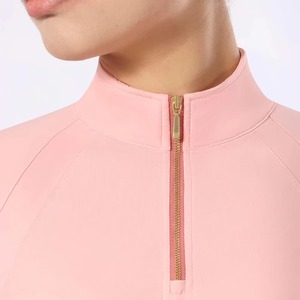 Women Blush Pink Quarter Zip Equestrian Base Layer Riding Shirt Long Sleeve Stretch Training <b>Top</b> Custom OEM ODM Sportswear - Product Image 6