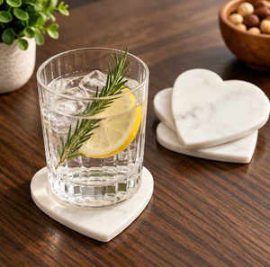 AK Brass Heart Shape Marble <b>Coaster</b> Set Of 4 Standard <b>White</b> Marble <b>Coaster</b> For Table Decor / Kitchenware Item - Product Image 3
